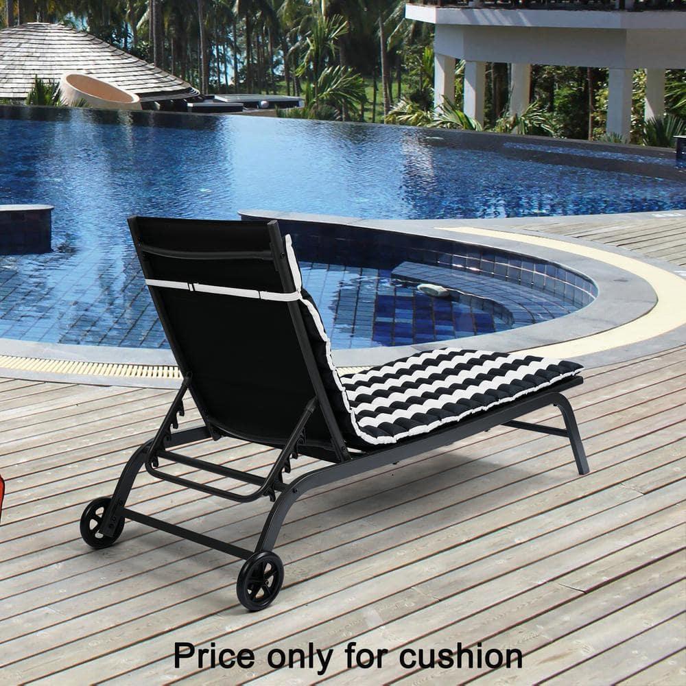 BAYUELSWU 2 PCS Set Outdoor Lounge Chair Cushion Replacement Patio Furniture Seat Cushion Chaise Lounge Cushion,Cushion Only, Chair not Included (Black-White)