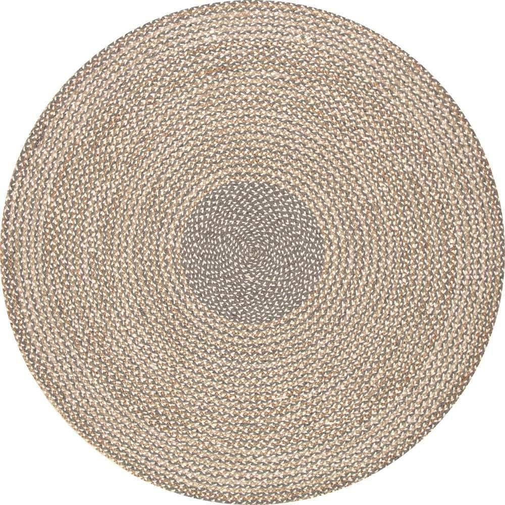 Nuloom Draya Solid 6 Round Wool Jute Indoor Area Rug for Dining Room Rug Neutral Rug Living Room Rug Kitchen, Grey/Ivory