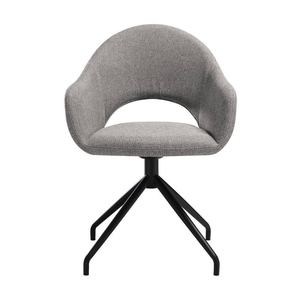 Homestock Tribal Treasures Swivel Upholstered Dining Chair in Gray Fabric with Black Metal Legs - Set of 2