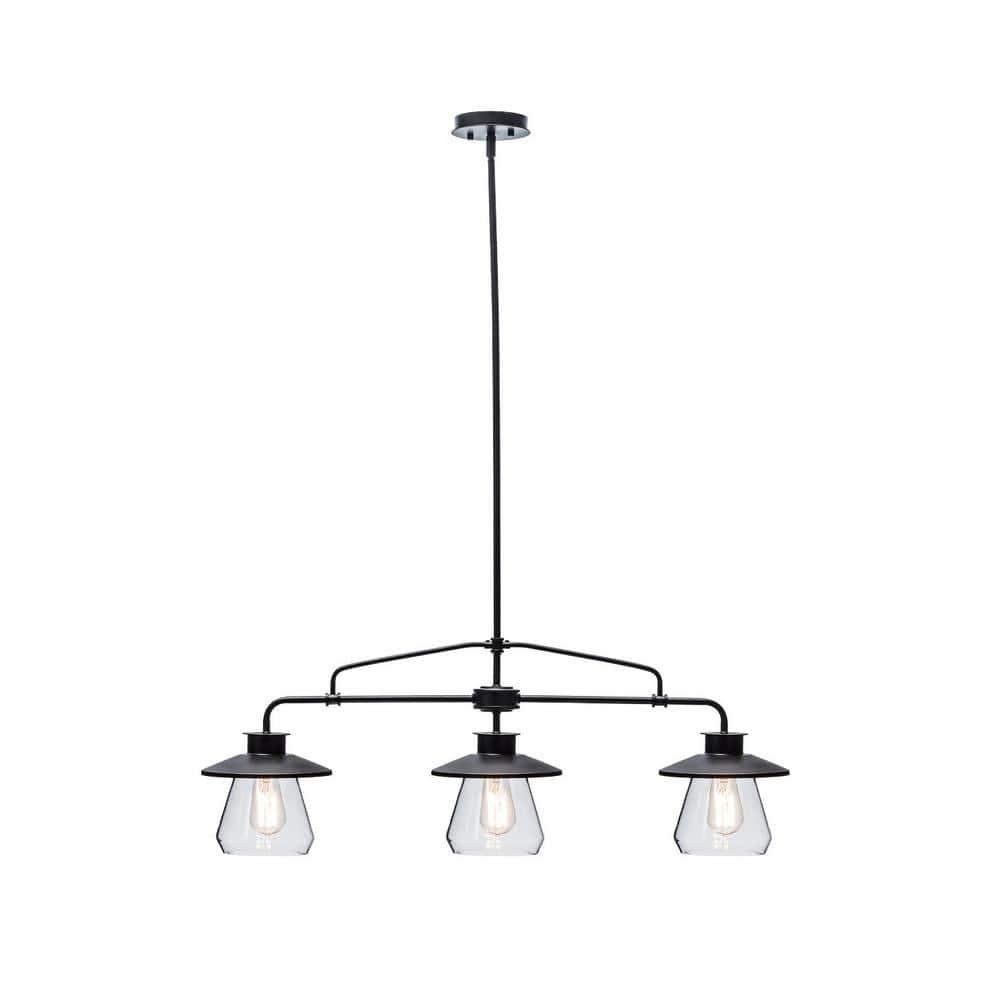 Globe Electric Oil Rubbed Bronze Vintage Pendant, 3-Lights, with Clear Glass Shades, 64845