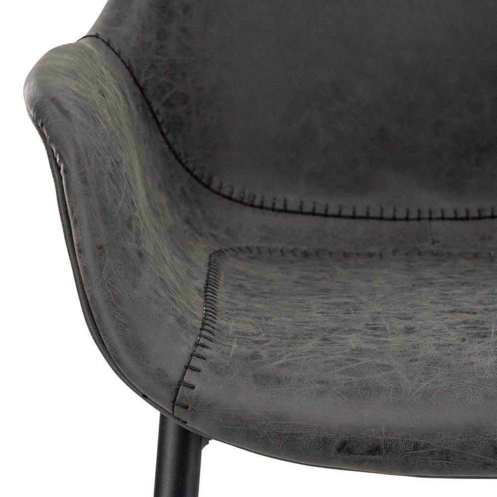 LeisureMod Markley Leather Dining Arm Chair With Metal Legs Set of 2 in Charcoal Black