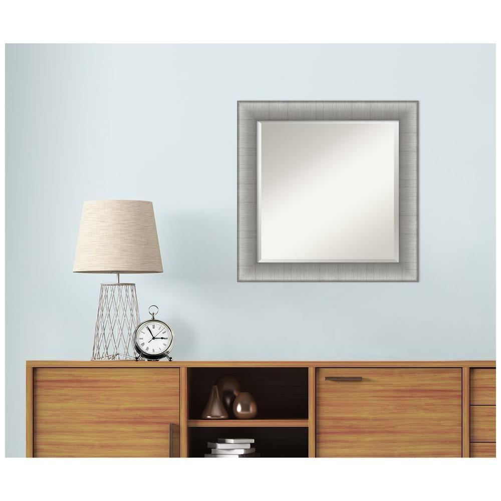 Elegant Brushed Pewter Rectangular 25" Bathroom Vanity Mirror