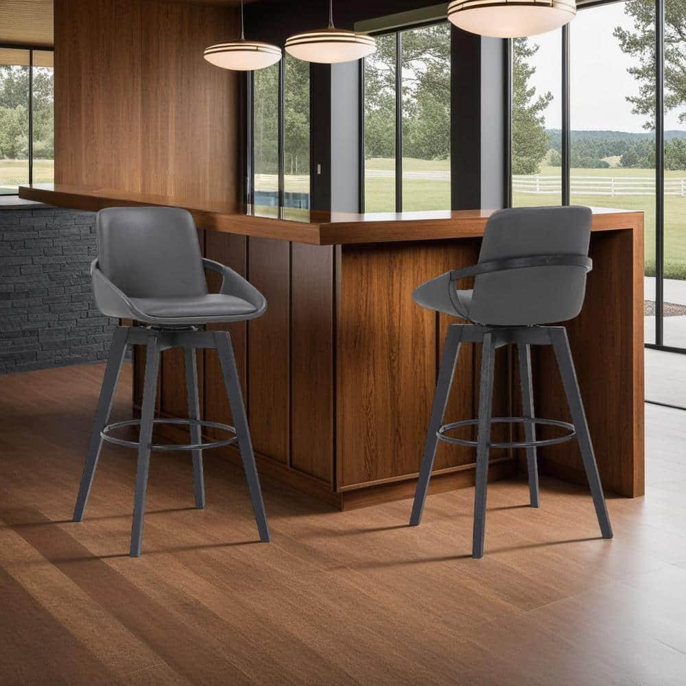 30" Baylor Faux Leather Wood Swivel Barstool Gray/Black - Armen Living