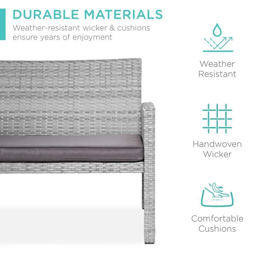 Best Choice Products 4-Piece Outdoor Wicker Patio Conversation Furniture Set w/ Table, Cushions - Gray/Gray
