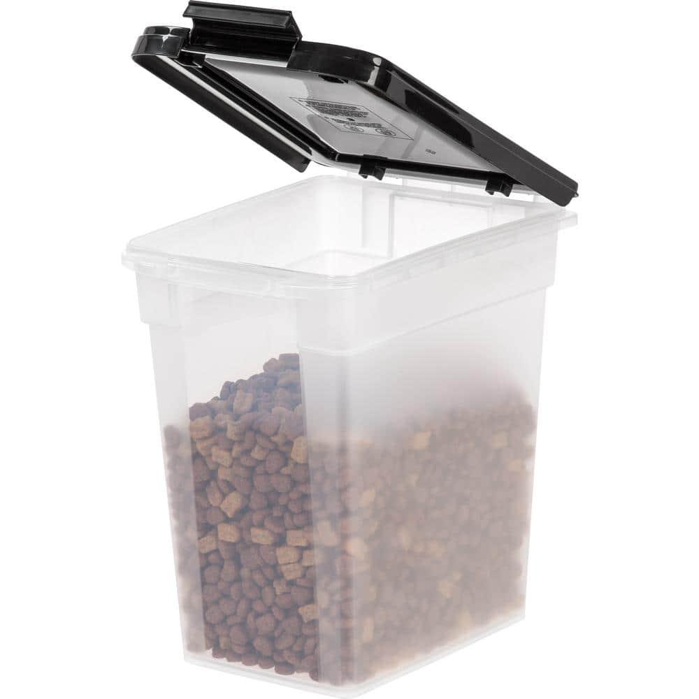IRIS USA 10 Lbs / 12.75 Qt WeatherPro Airtight Pet Food Storage Container, Clear/Black