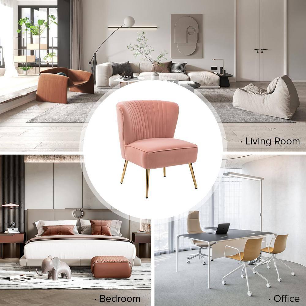 HULALA HOME Monica Upholstered Modern Tufted Accent Side Chair with Gold Legs by  PINK