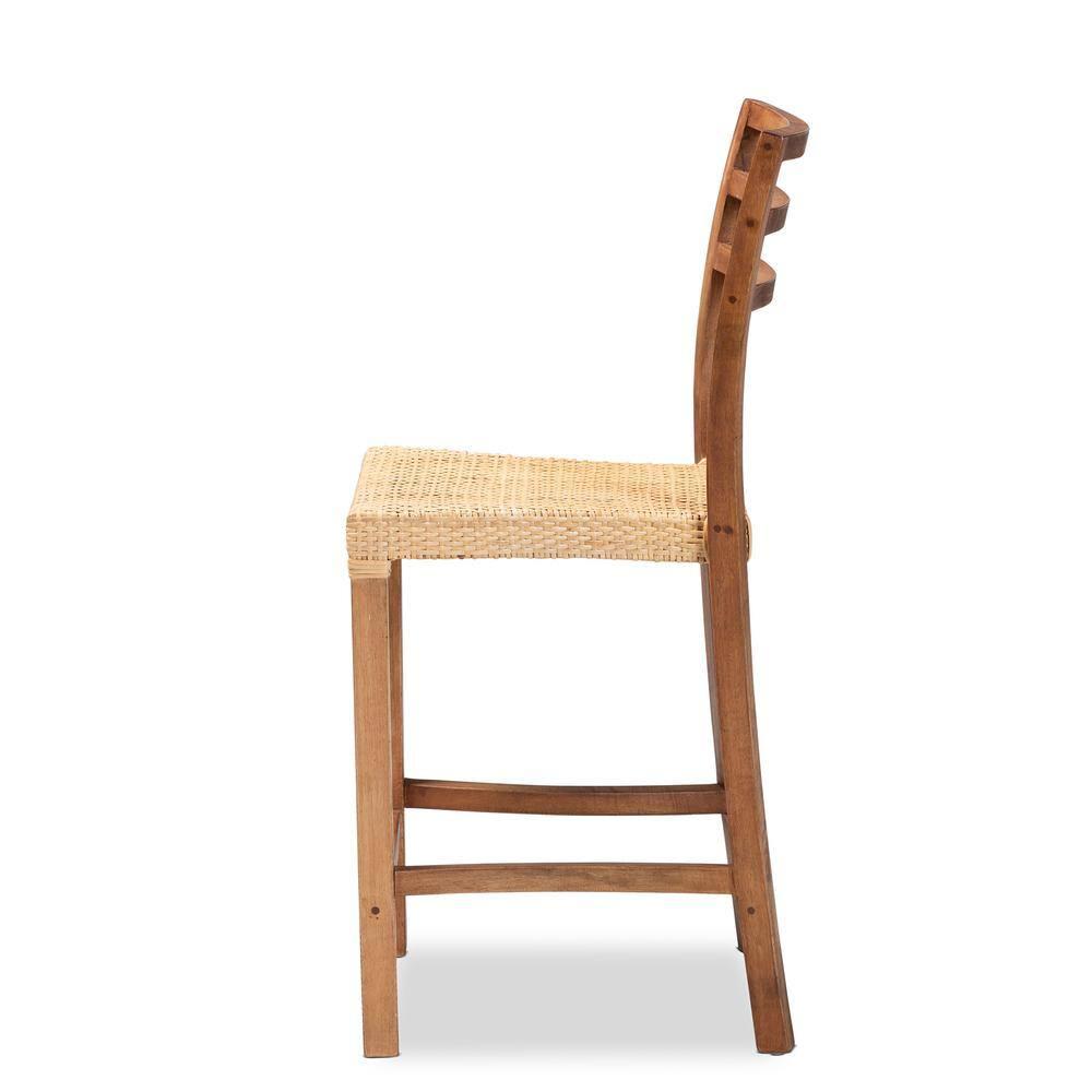 Arthur Wood and Rattan Counter Height Barstool Natural/Walnut - bali & pari: Bohemian Style, No Assembly Required