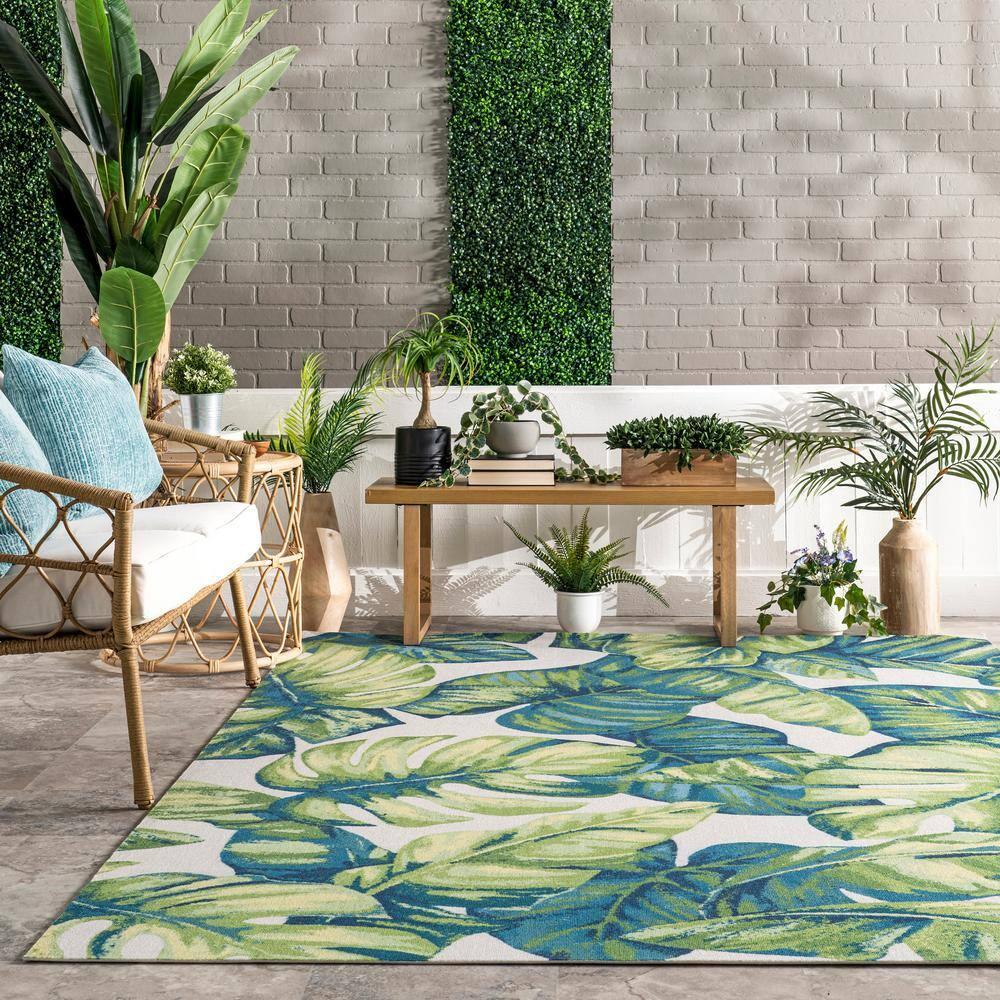 Nuloom Lisa Floral & Paisley 10x14 Indoor/Outdoor Area Rug for Living Room Patio Deck Front Porch Kitchen, Green Multicolor/Ivory
