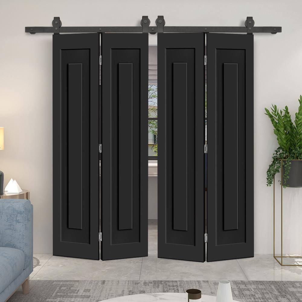 Calhome 3 PANEL Shaker Composite Double Bi-Fold Door with Sliding Barn Door Hardware Kit