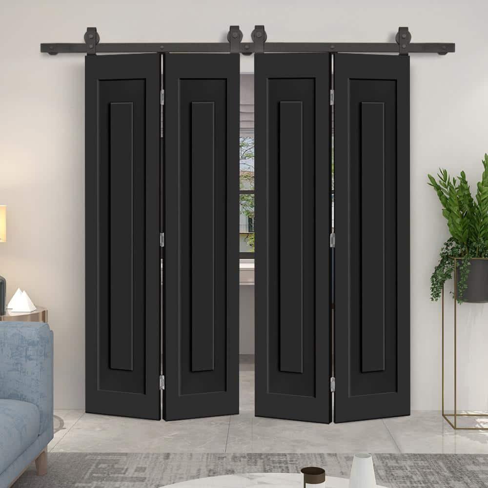 Calhome 3 PANEL Shaker Composite Double Bi-Fold Door with Sliding Barn Door Hardware Kit