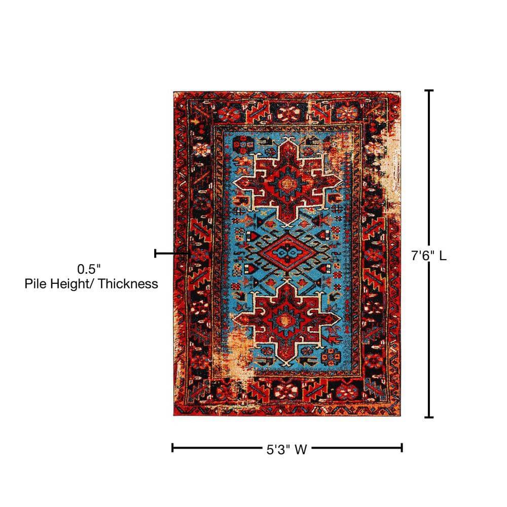 Vintage Hamadan VTH211 Power Loomed Indoor Area Rug - Red/Light Blue - 5'3"x7'6" - Safavieh