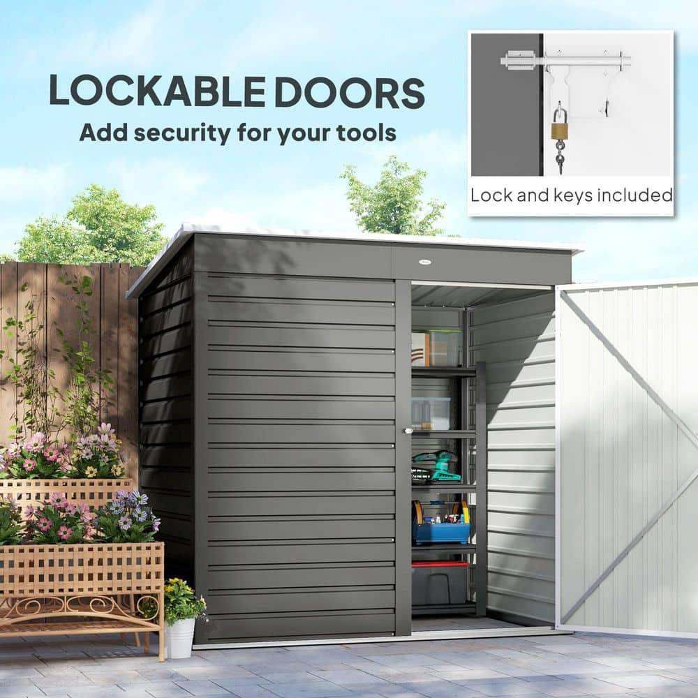 Outsunny 6' x 4' Outdoor Storage Shed, Metal Garden Shed with Lockable Door and Gloves, Tool Shed for Backyard Garden Patio Lawn