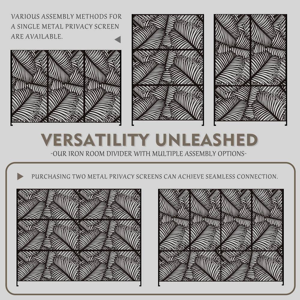 Kozyard Kozyard Metal Privacy Screen Decorative Outdoor Divider With Stand Panels (Black Palm Leaf)