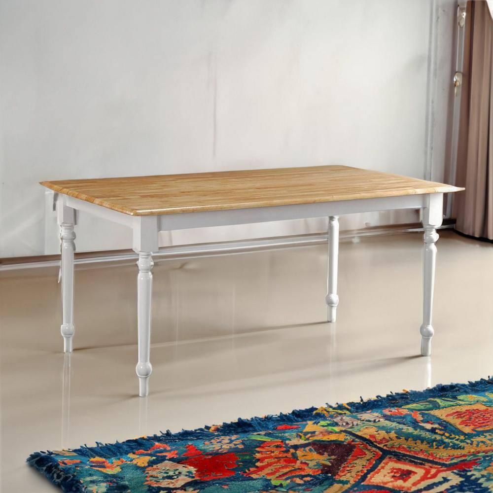 Grained Rectangular Wooden Dining Table with Turned Legs - Brown & White