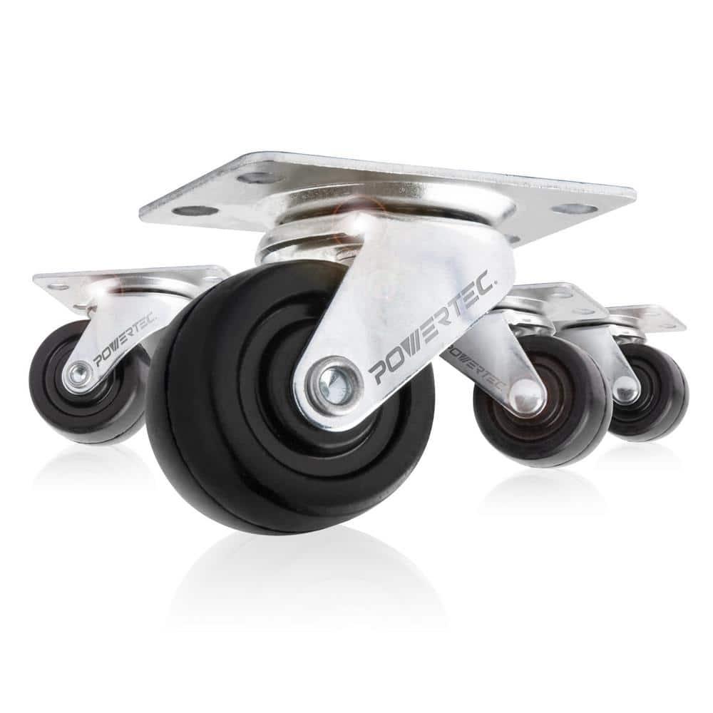 POWERTEC 4PK 1-1/2 Inch Swivel Caster Wheels with 160 lbs Loads, Heavy Duty Plate Casters, Rubber Castor Wheels for Furniture, Cart, Dolly and Workbenches (17209)