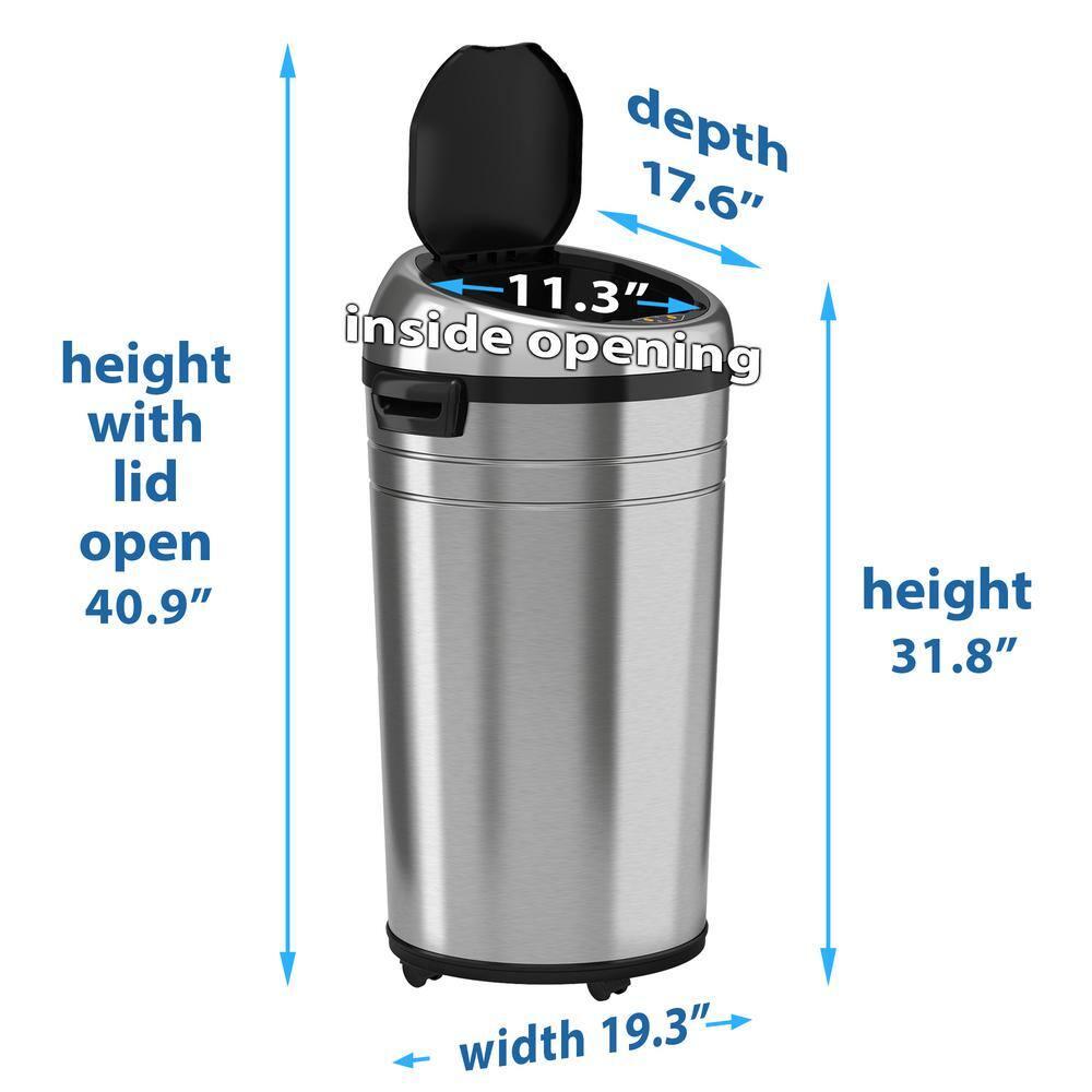 iTouchless Rolling Sensor Kitchen Trash Can with Wheels and AbsorbX Odor Filter 23 Gallon Silver Stainless Steel