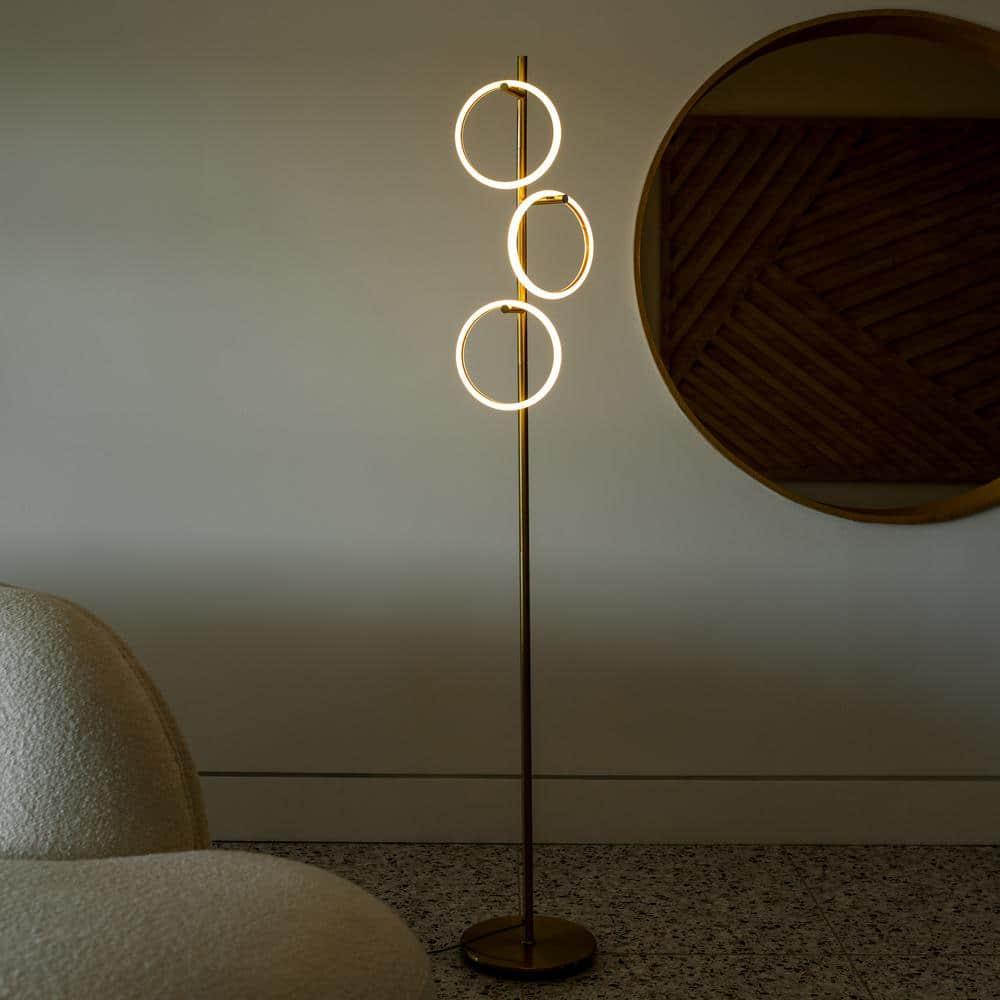 Brightech Saturn 66" Modern LED Floor Lamp with 3 Removable Ring Lights and Gold Finish, 3-Way Dimming