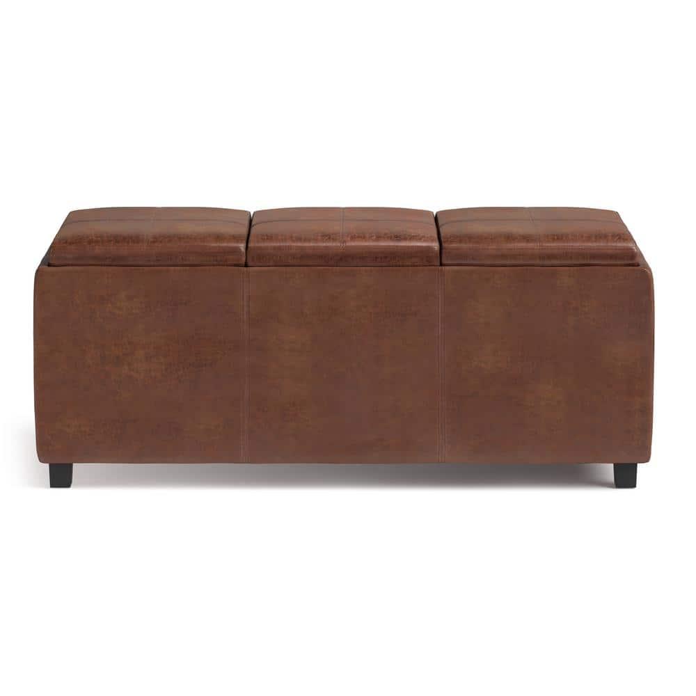Simpli Home Avalon 42"W Upholstered Storage Ottoman with 3 Flip-Over Serving Trays
