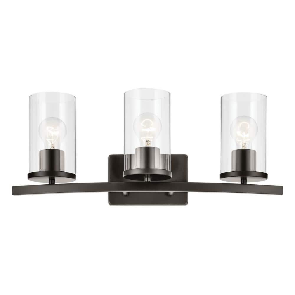 45497OZCLR-Kichler Lighting-Crosby - 3 Light Bath Vanity-8.75 Inches Tall and 23 Inches Wide-Olde Bronze Finish-Clear Glass Color