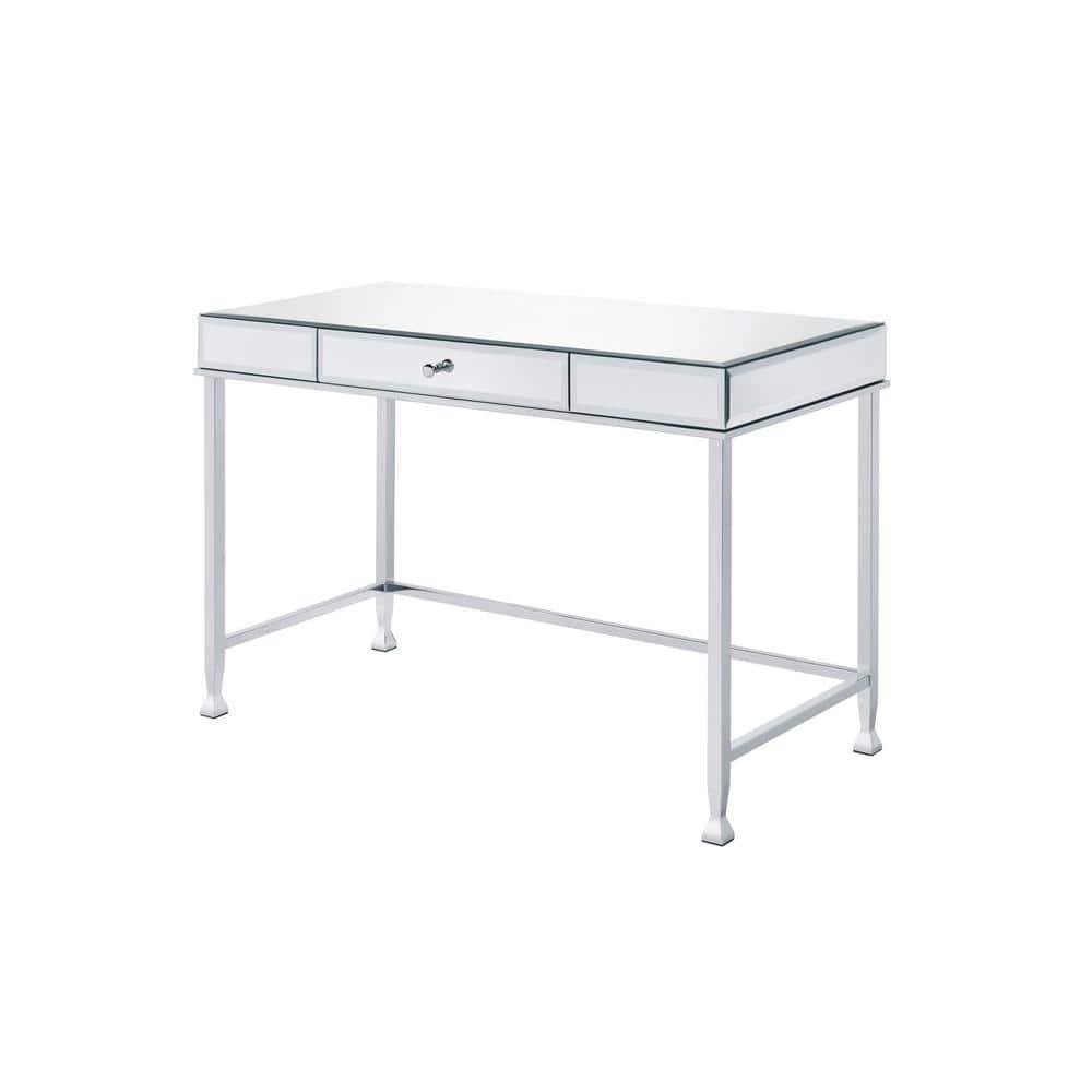 Canine Writing Desk Mirrored/Chrome - Acme Furniture: Contemporary Office Furniture with Drawer