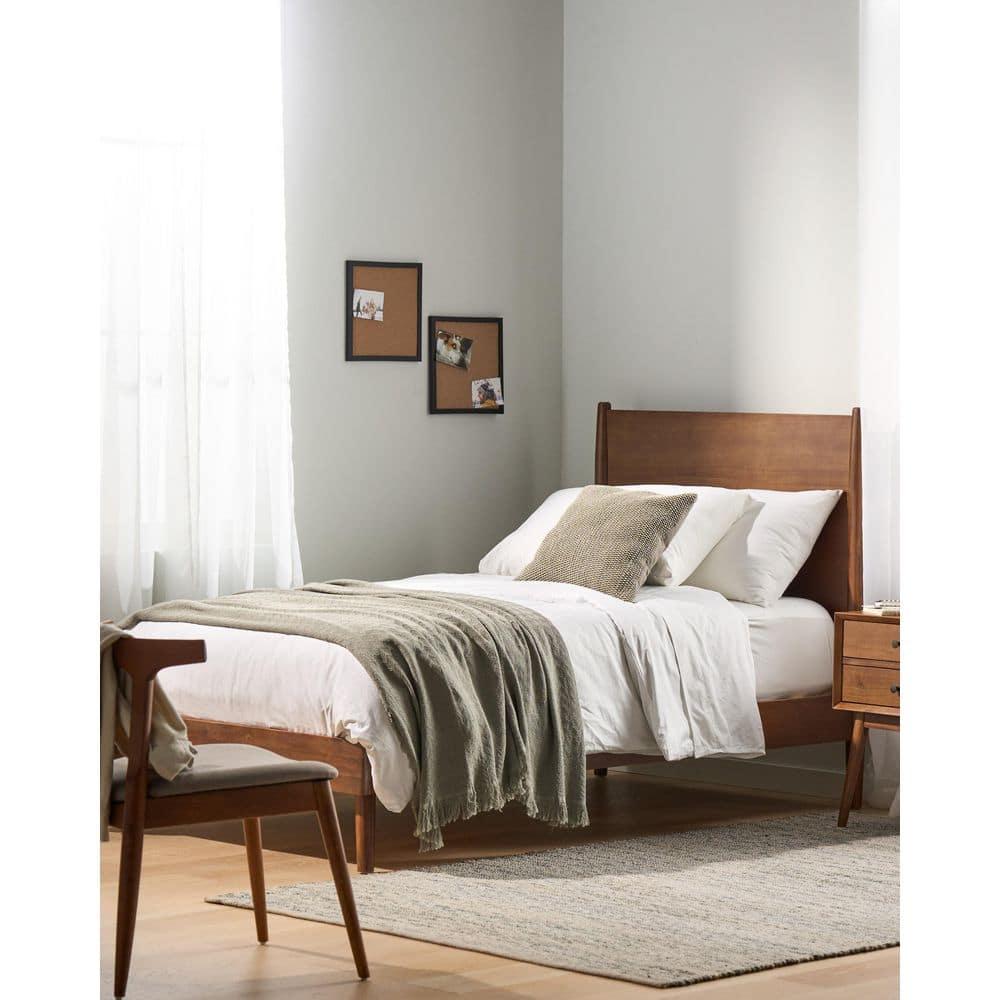 GDF Studio OkiOKi Mid Century Wood Bed, Medium Brown Full