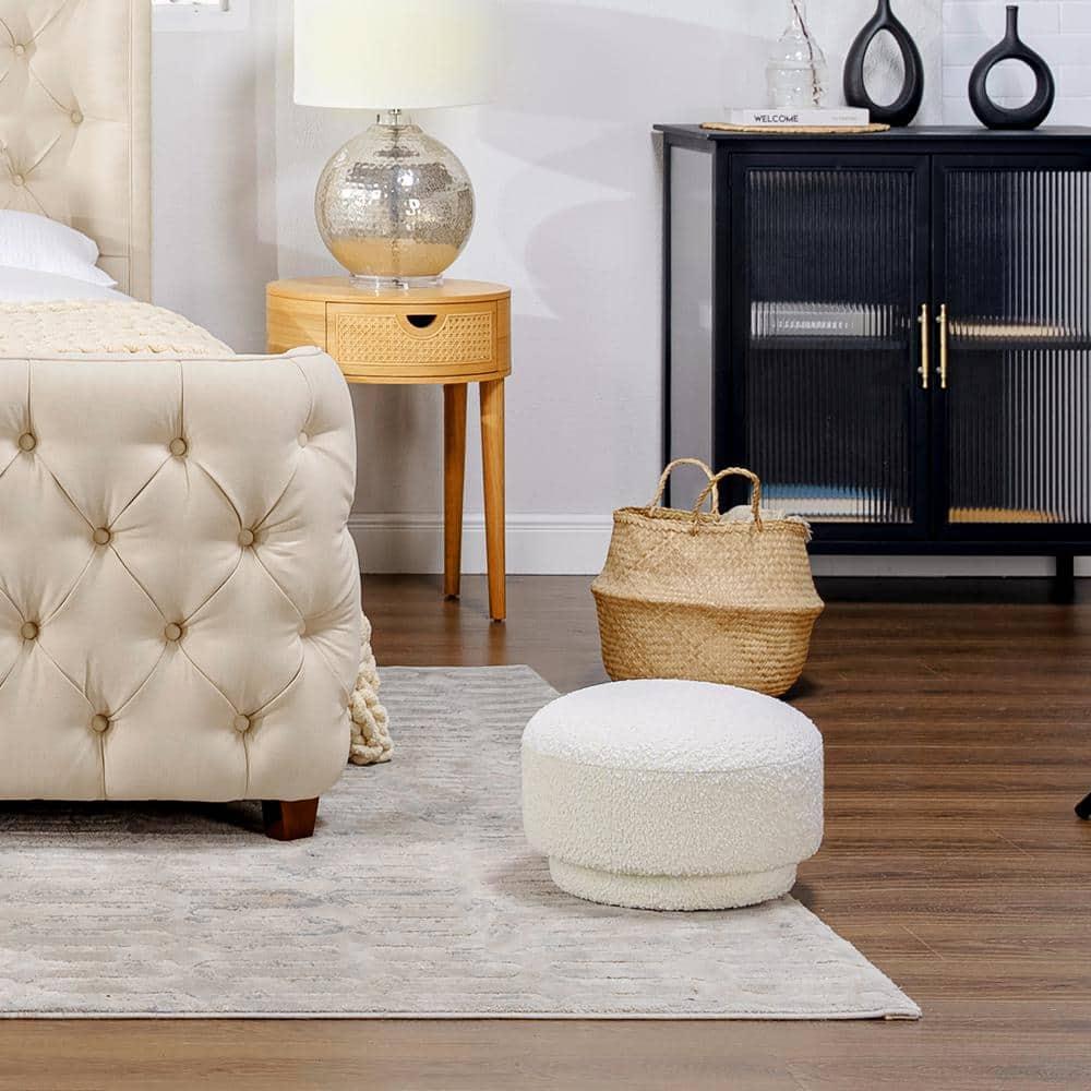 Fuji 15" Mushroom Footstool Ottoman Ivory White Boucle