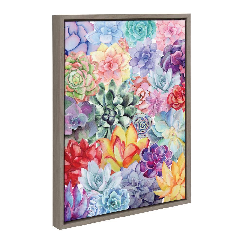 Kate and Laurel Sylvie Colorful Succulents Framed Canvas by Maja Mitrovic of Makes My Day Happy, 18x24, Gray