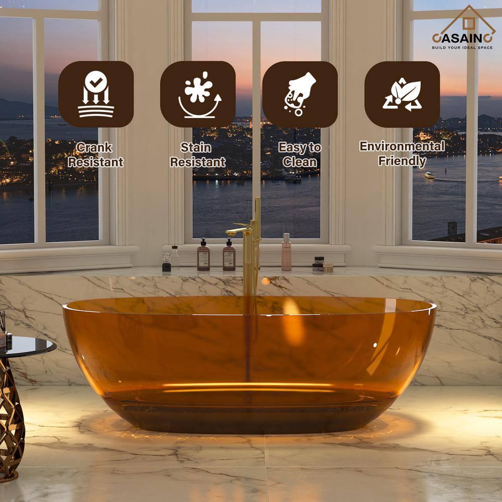 Marfa 67'' x 30'' Runway Semi Transparent Resin Freestanding Soaking Bathtub