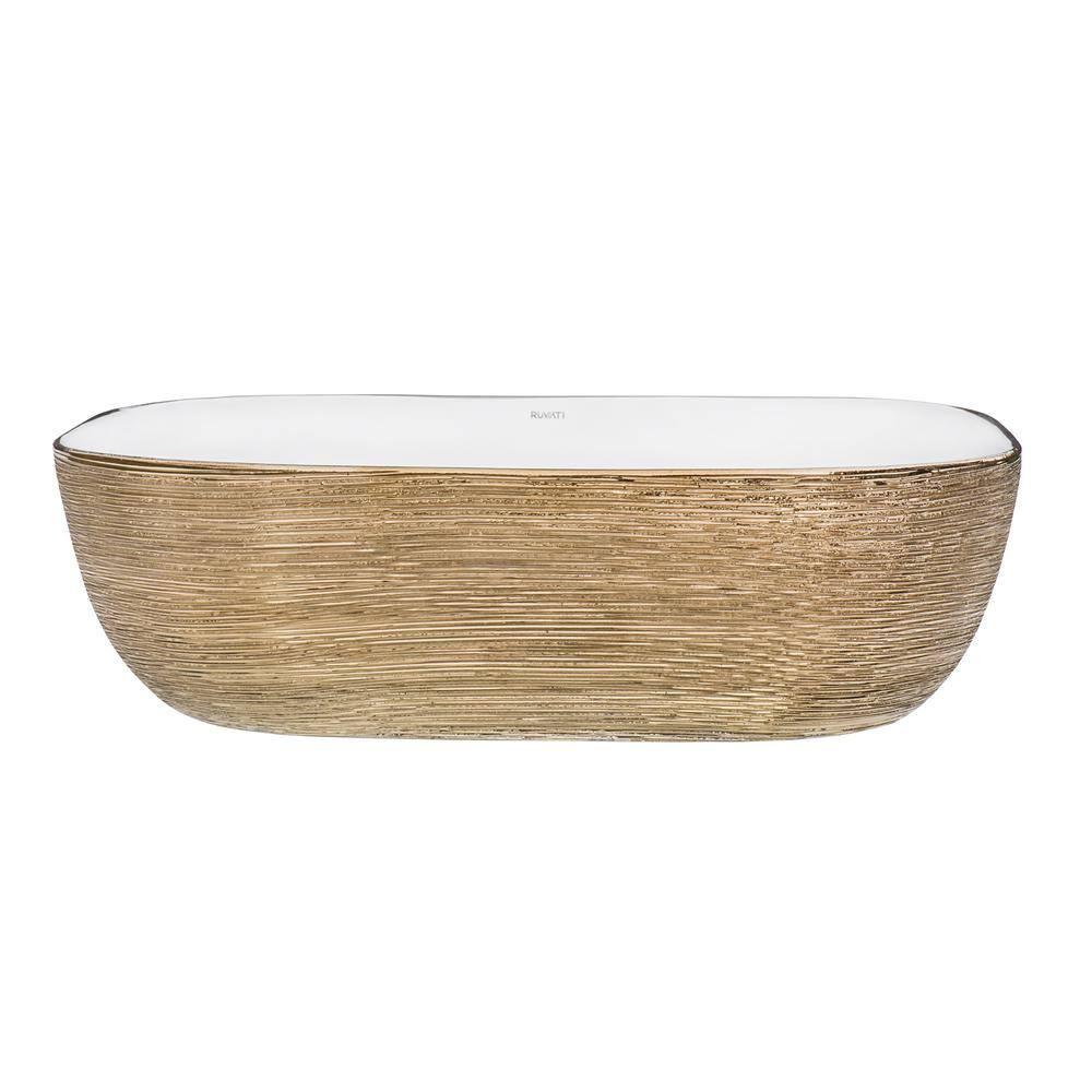 Ruvati 20 x 16 inch Bathroom Vessel Sink Gold Decorative Art Above Vanity Counter White Ceramic