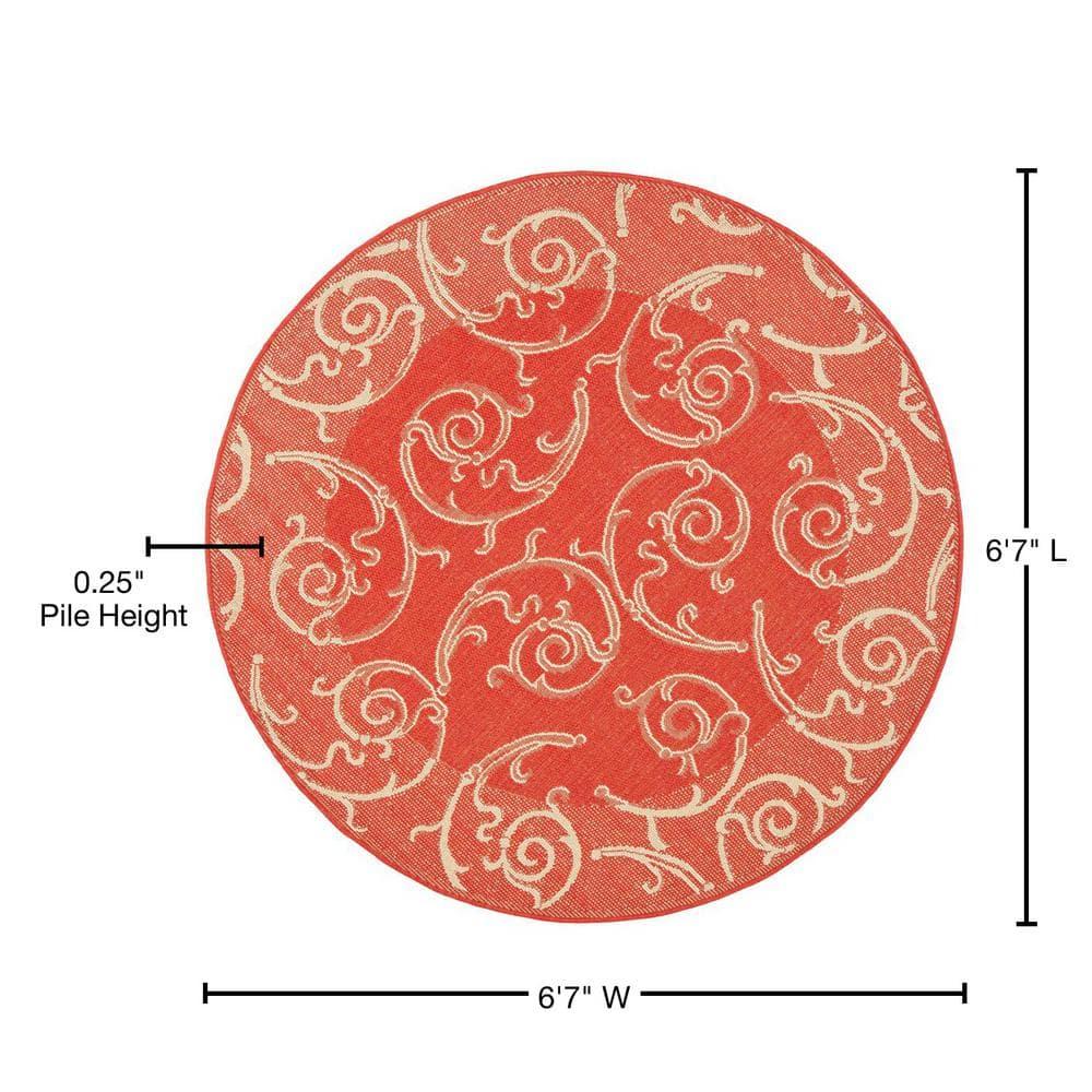 Courtyard CY2665 Power Loomed Indoor and Outdoor Area Rug - Red/Natural - 6'7" Round - Safavieh