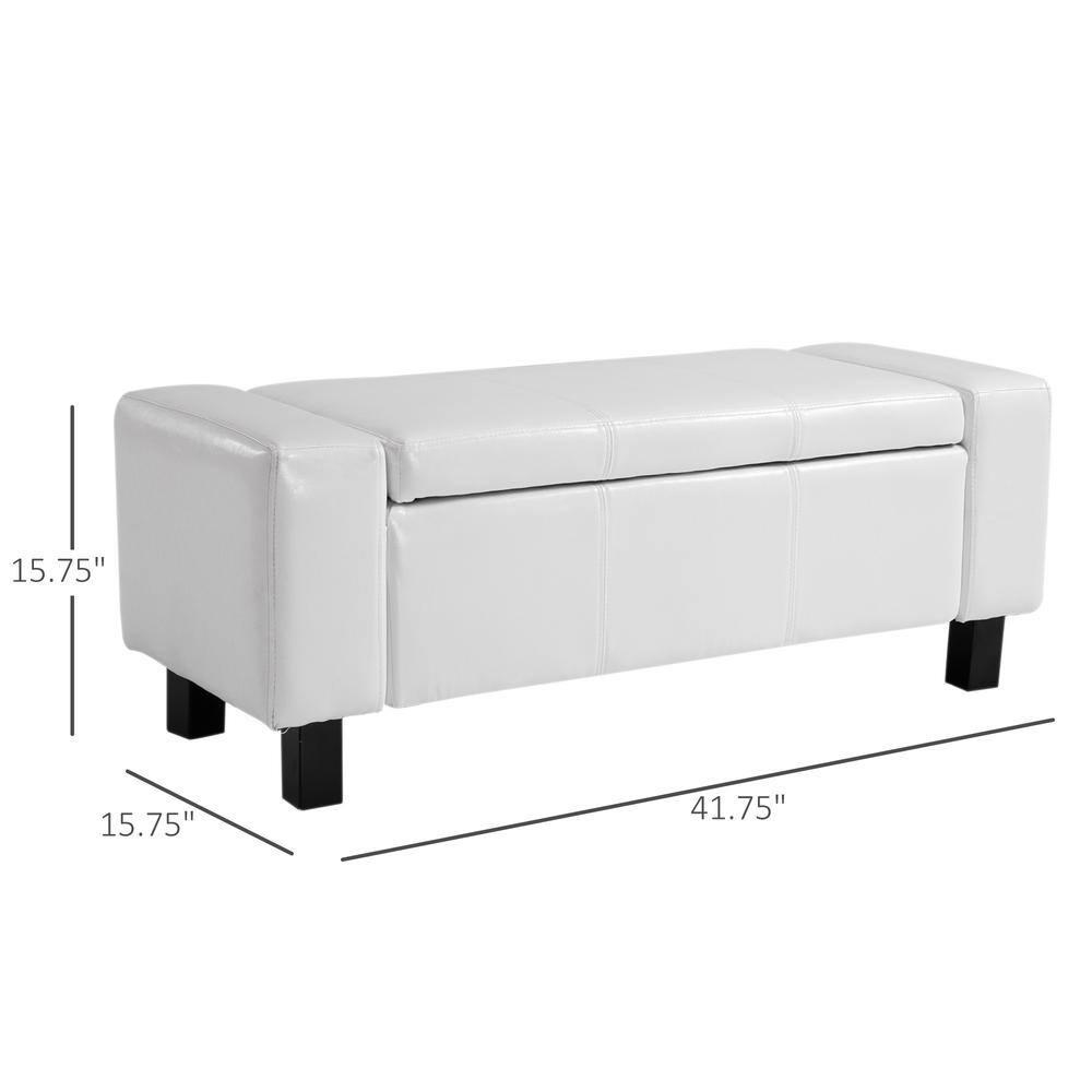 CCBIUOMBO 42\u201D Faux Leather  Ottoman Bench Organizer Chest Rectangular Footstool with Hinged Lid for Living Room  Entryway  or Bedroom - Cream White
