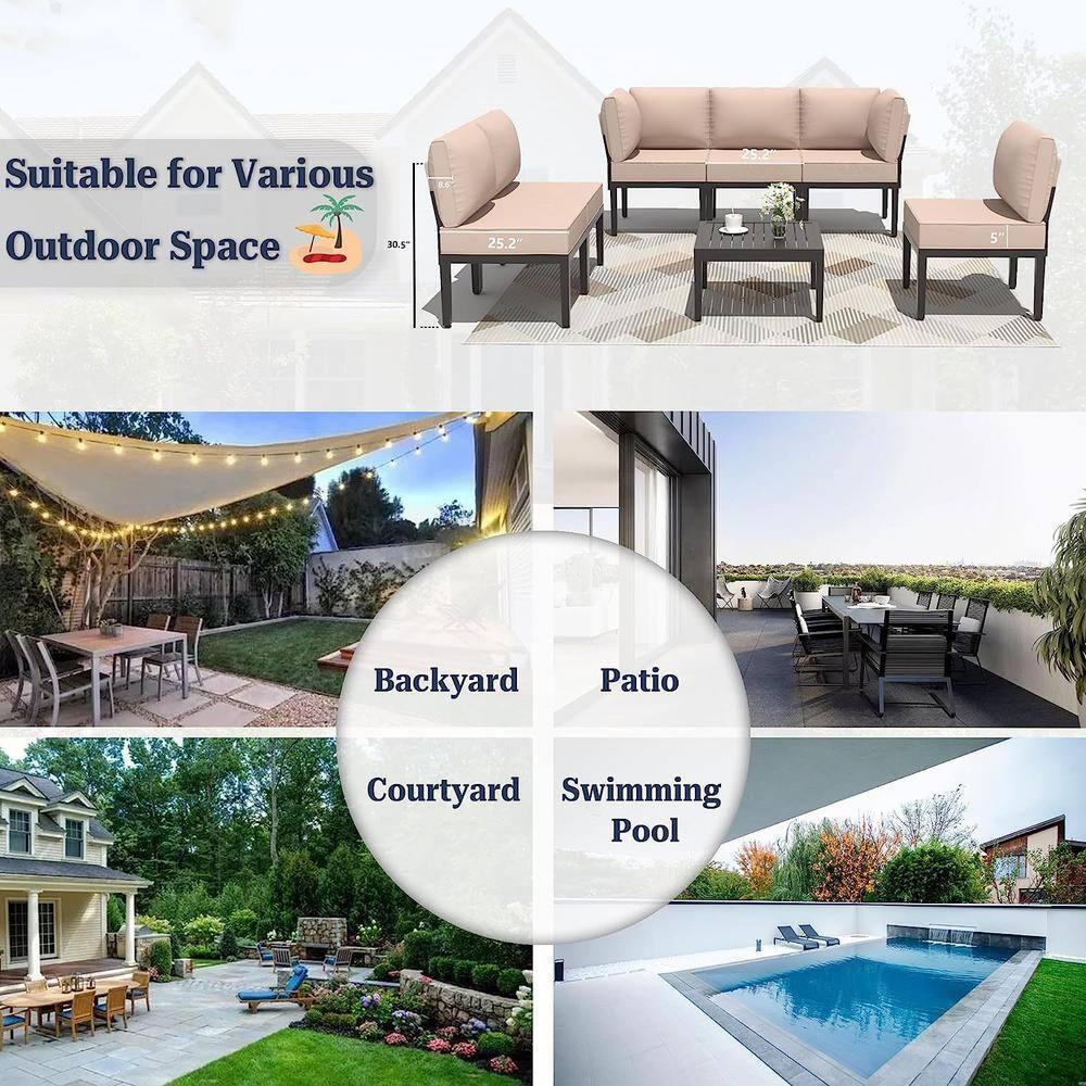 Kullavik Aluminum Patio Furniture Set,14 Pieces Modern Outdoor Conversation Set, Outdoor Metal Sectional Sofa with Thick Cushion and Coffee Table,Sand