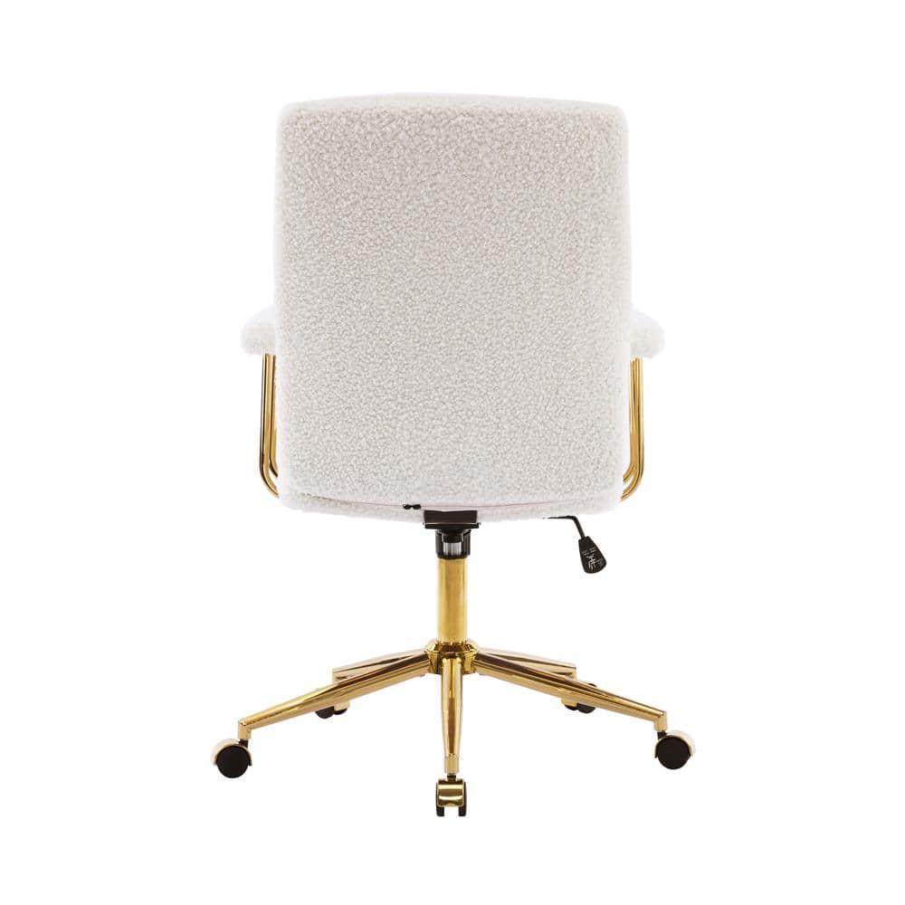 Techni Mobili Elegant Textured Boucle White and Gold Office Chair