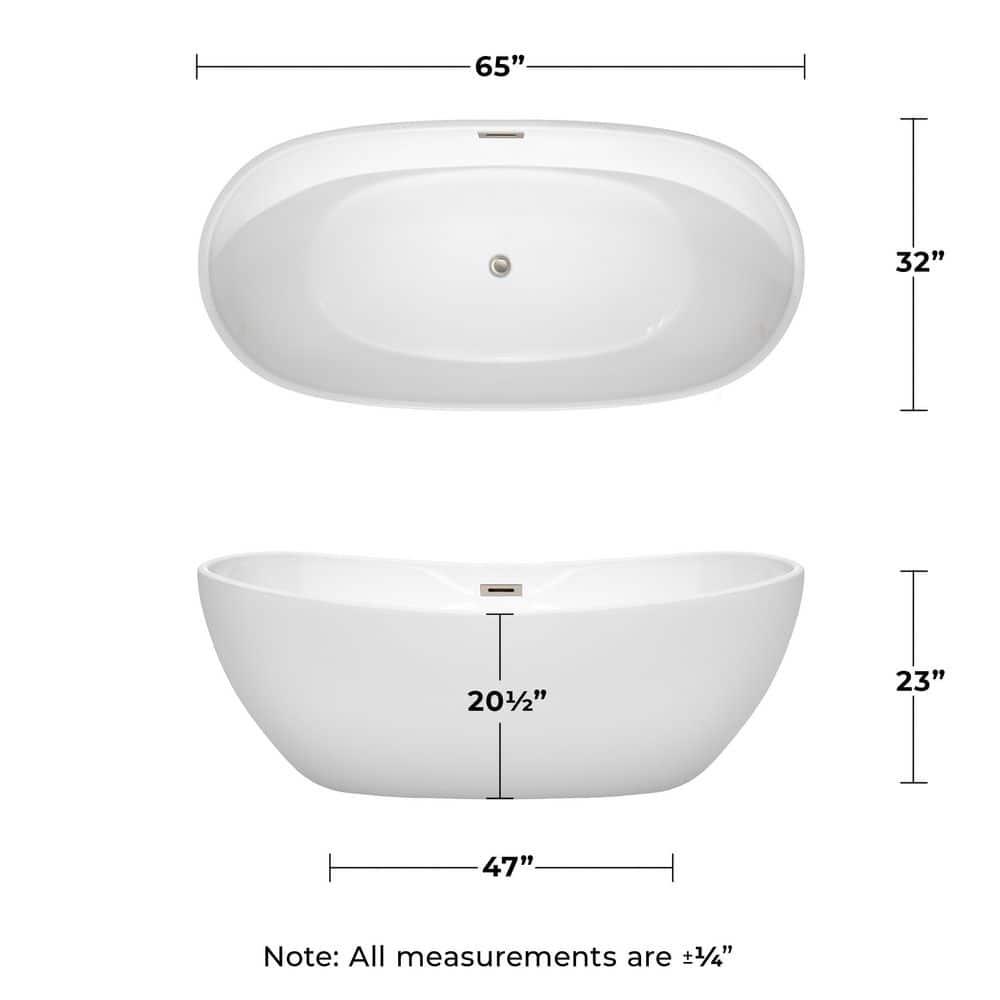Rebecca 65'' x 32'' Freestanding Soaking Acrylic Bathtub