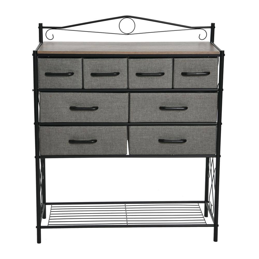 Victorian Style 8-Drawer and Bottom Shoe Shelf Storage Organizer Unit, Black and Ashwood Color