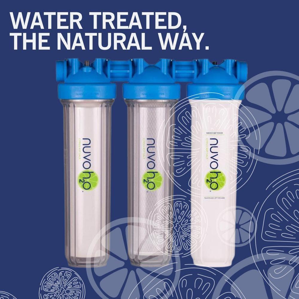 NuvoH2O Advanced 3-Stage Citrus, Salt-Free Water Filter System + Water Softener with Carbon and Iron Filtration – Healthy & Pure Water – Removes Hard Water Build Up (Whole Home Trio System)