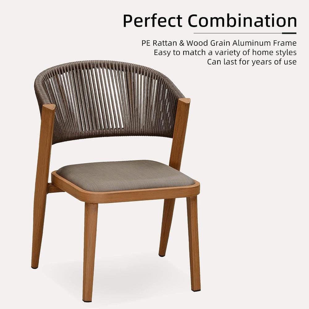 7-Piece Aluminum Wicker Dining Table and Chairs Patio Outdoor Dining Set Teak Patio Furniture Set with Cushions, Brown