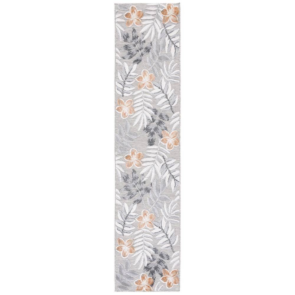 SAFAVIEH Cabana Blazhe Botanical Indoor/Outdoor Runner Rug, Grey/Ivory, 2' x 9'