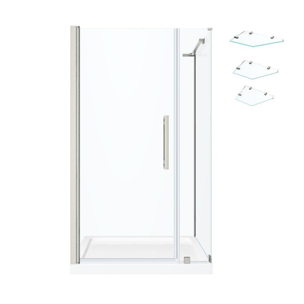 Endless Pasadena 40" W x 72" H Corner Frameless Shower Kit, Door, Panel, Base, Shelves