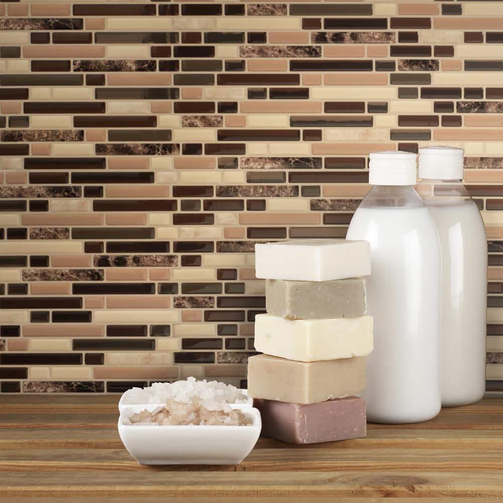 Smart Tiles 10.06''x10'' Self Adhesive 3D Peel and Stick Backsplash Tiles Brown: Vinyl Kitchen Decor Stick On Backsplash