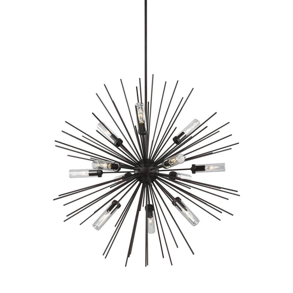 Oil Rubbed Bronze Sputnik 12-Light Outdoor Chandelier with Clear Glass