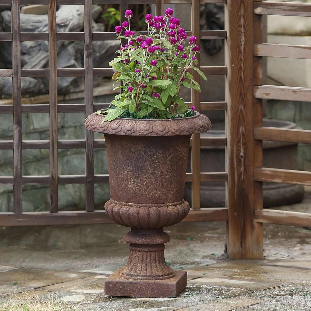 LuxenHome Rustic Brown MgO Indoor/Outdoor Urn Planter, 21.3" H