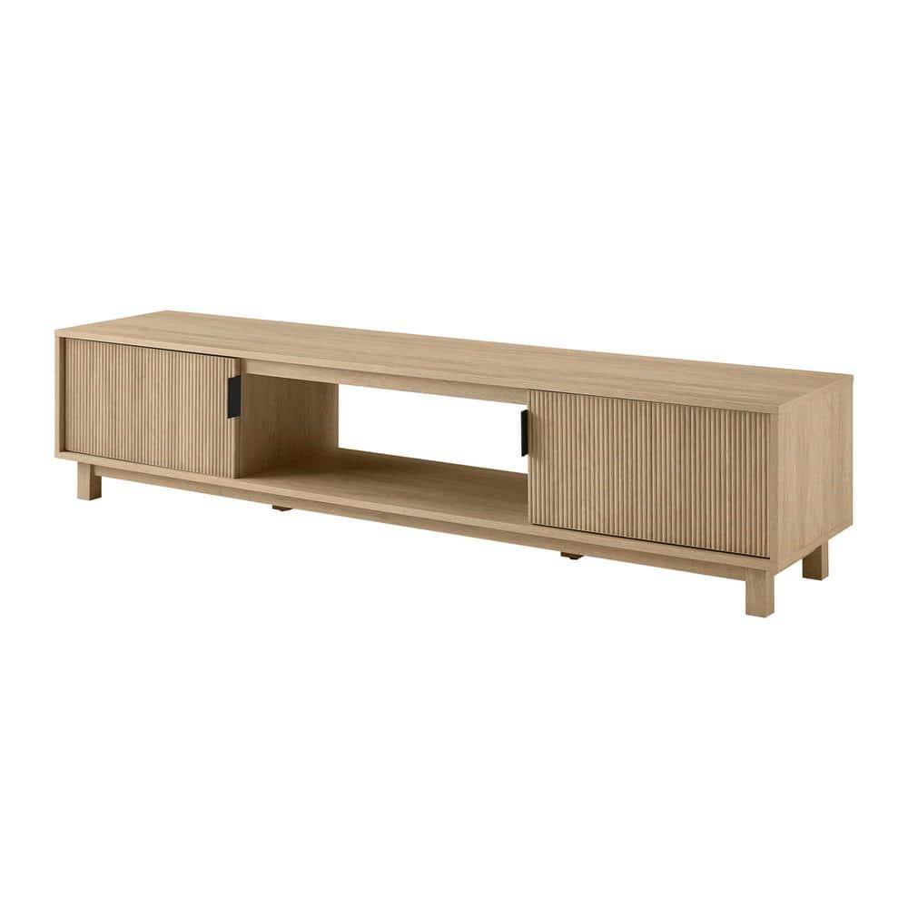 Walker Edison Mid-Century Modern Reeded 2-Door TV Stand for TVs up to 80”, Coastal Oak