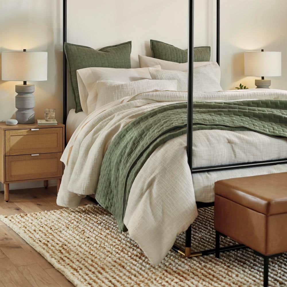Sango Sango Orre 2-Drawer Solid Wood Nightstand, With Rattan, Cylicndrical Wooden Legs