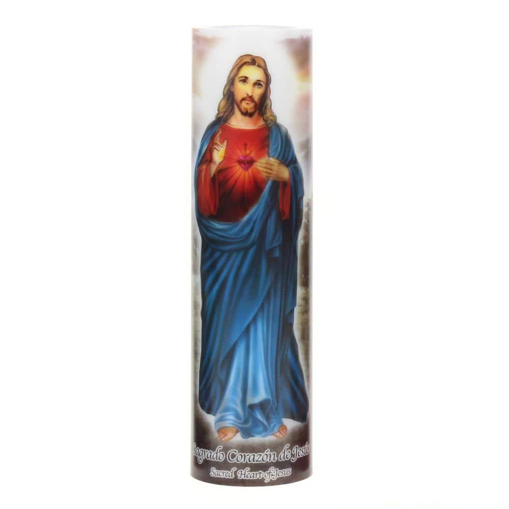 Stonebriar Flameless LED 8" Multi-color Religious Prayer Pillar Candle with Automatic Timer