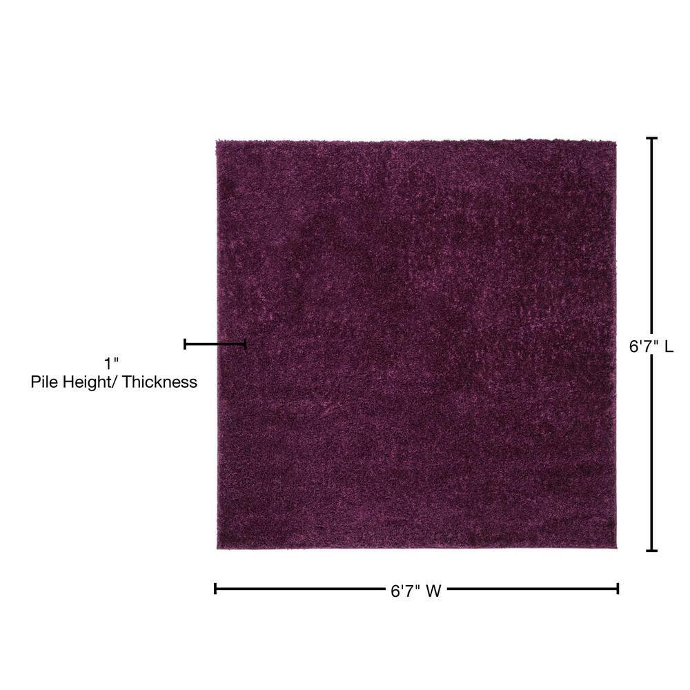 SAFAVIEH August Carlene Solid Plush Shag Area Rug, Purple, 6'7" x 6'7" Square