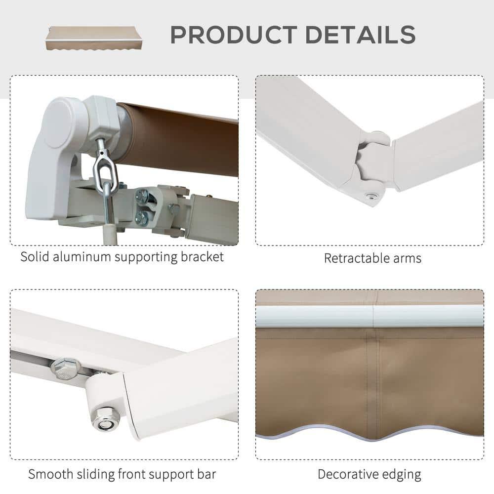 8' X 7' Patio Retractable Awning, Manual Exterior Sun Shade Deck Window Cover, Brown