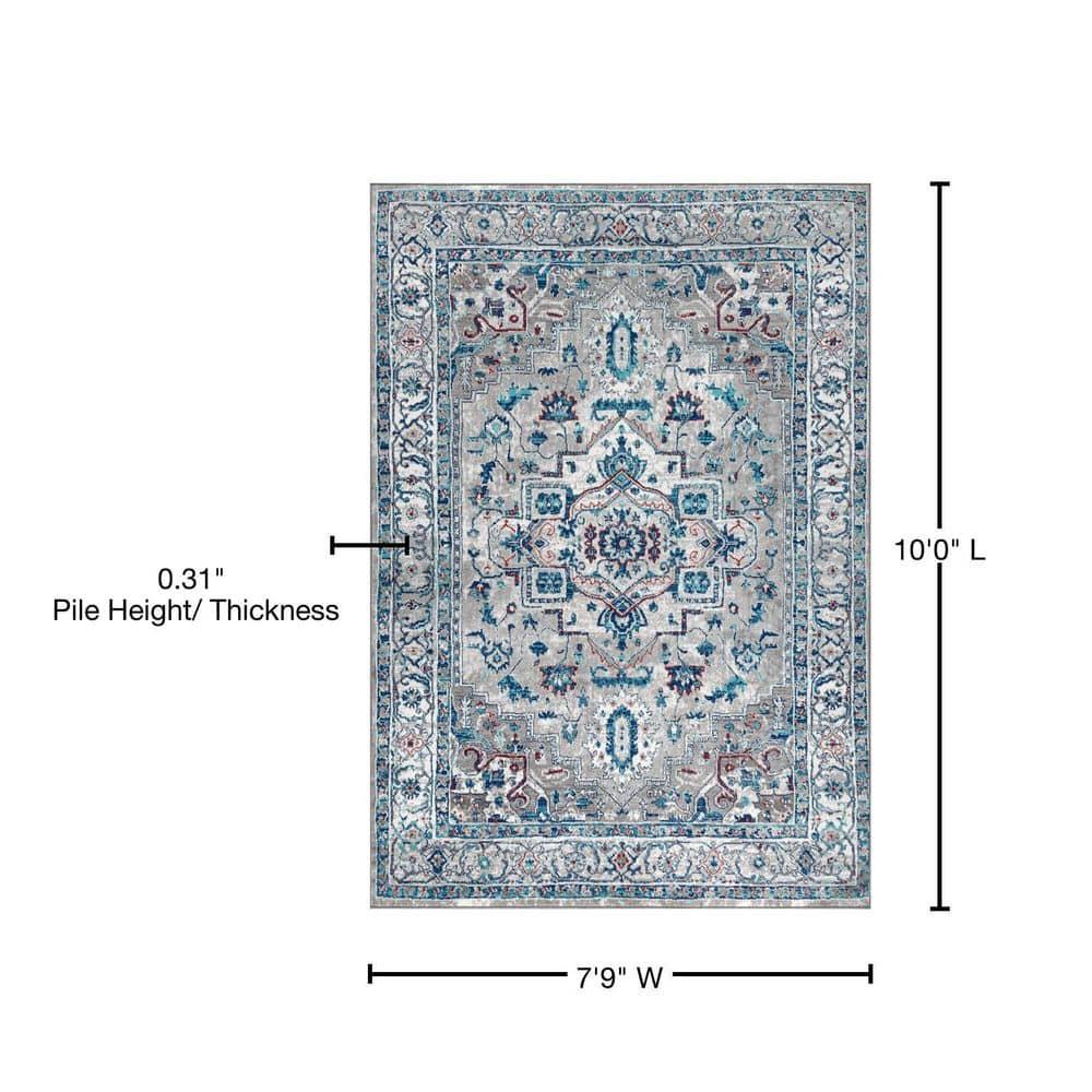 8'x10' Modern Persian Vintage Medallion Area Rug, Light Grey/Blue - JONATHAN Y