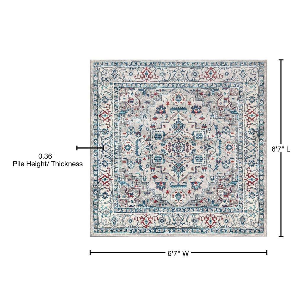 6'x6' Modern Persian Vintage Medallion Area Rug, Light Grey/Blue - JONATHAN Y