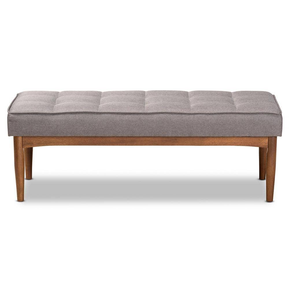 Sanford Wood Dining Ottoman Gray/Walnut Brown - Baxton Studio: Padded Fabric, Tufted Design, Angled Legs